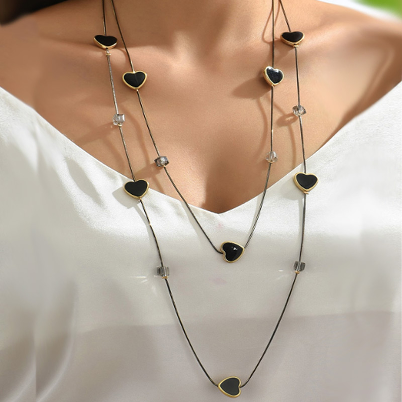 Women Jewelry Accessories For Black Dress - Многослойная цепочка с черными бусинами, длинные